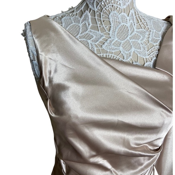 NWT Eliza J Rushed Sleeveless Satin Gown In Champagne Shoulder Bow wedding - Picture 6 of 9